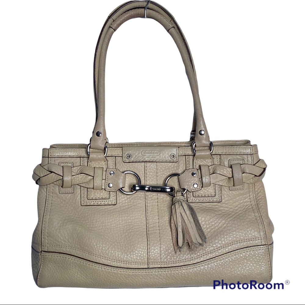 VINTAGE COACH HAMPTON SATCHEL SAND PEBBLED LEATHER W/ TASSEL & ZIP CLOSURE